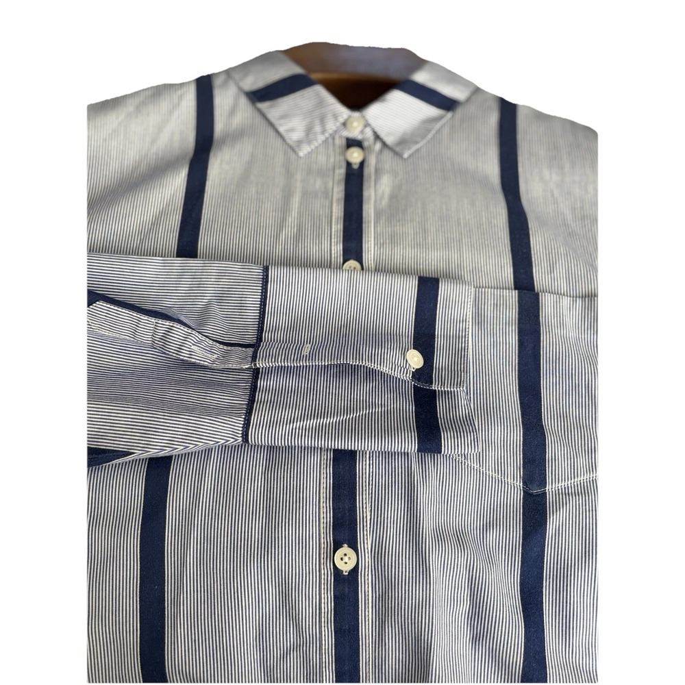 Madewell M Striped Long Sleeve Button Front Shirt Women's Blue Long Sleeve Cuffs
